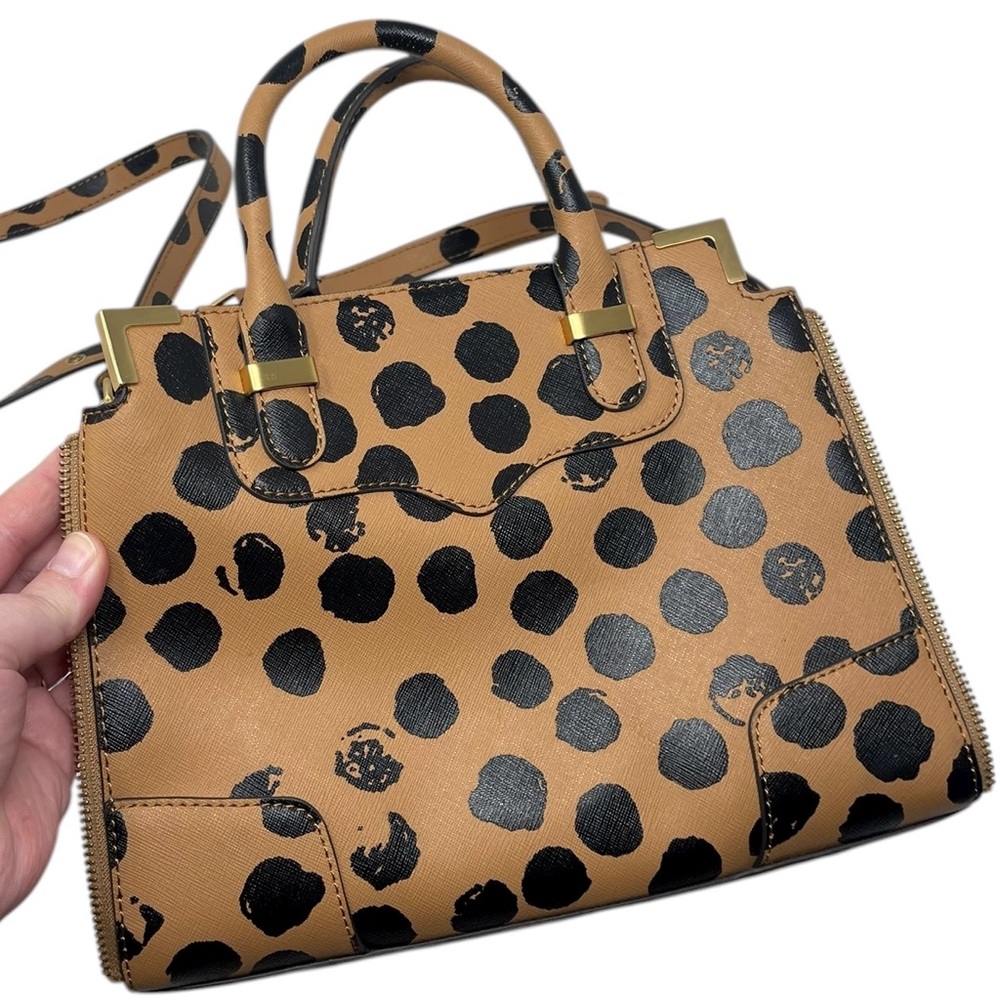 Rebecca Minkoff Small Amorous Satchel Tan Black Polka Dot Leather Handbag - Picture 3 of 16